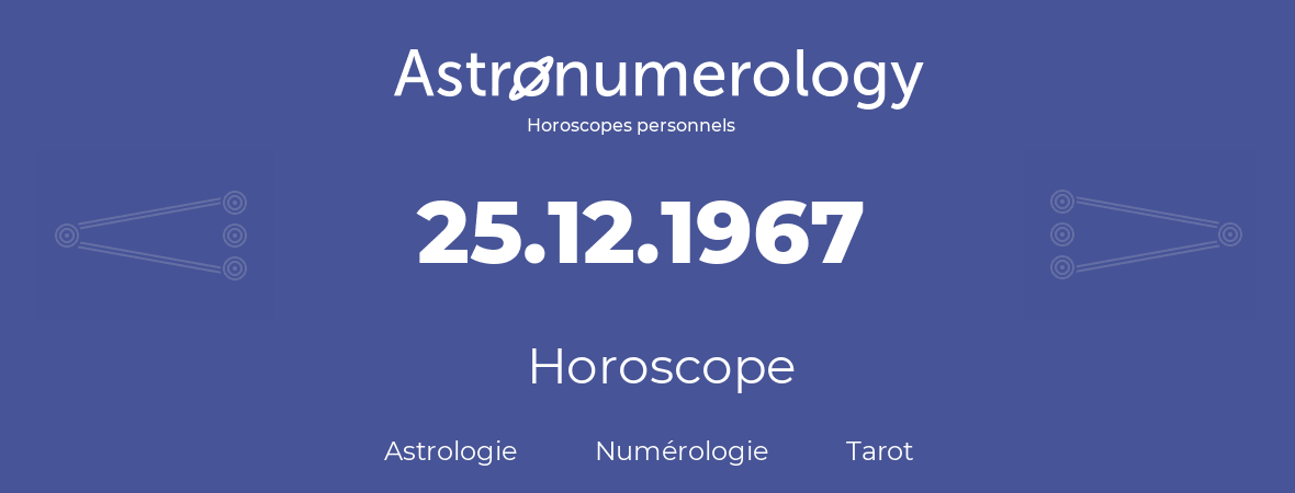 Horoscope pour anniversaire (jour de naissance): 25.12.1967 (25 Décembre 1967)