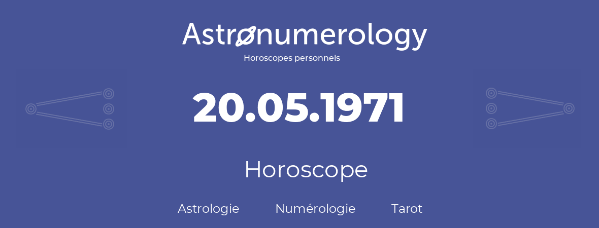 Horoscope pour anniversaire (jour de naissance): 20.05.1971 (20 Mai 1971)