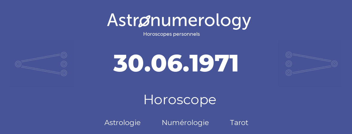 Horoscope pour anniversaire (jour de naissance): 30.06.1971 (30 Juin 1971)
