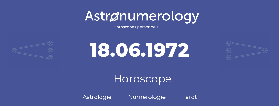 Horoscope pour anniversaire (jour de naissance): 18.06.1972 (18 Juin 1972)