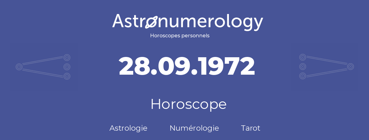 Horoscope pour anniversaire (jour de naissance): 28.09.1972 (28 Septembre 1972)
