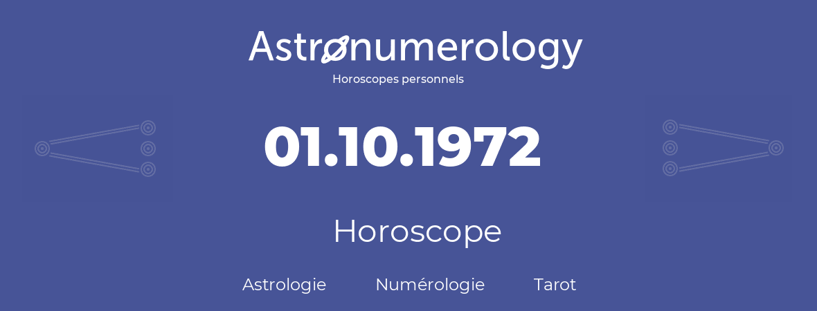 Horoscope pour anniversaire (jour de naissance): 01.10.1972 (1 Octobre 1972)