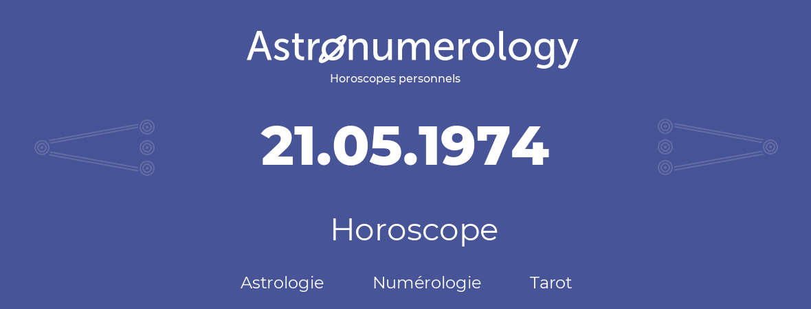 Horoscope pour anniversaire (jour de naissance): 21.05.1974 (21 Mai 1974)