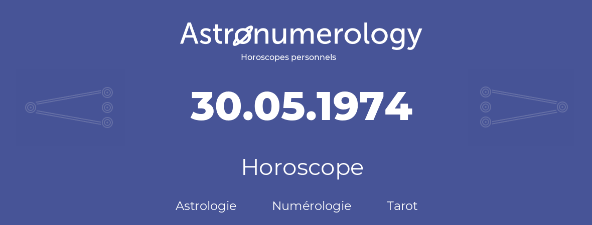 Horoscope pour anniversaire (jour de naissance): 30.05.1974 (30 Mai 1974)