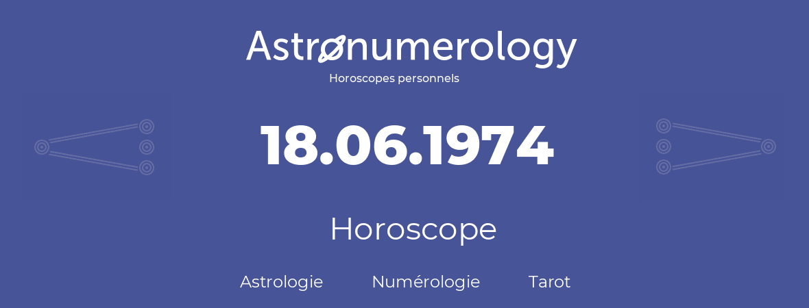 Horoscope pour anniversaire (jour de naissance): 18.06.1974 (18 Juin 1974)