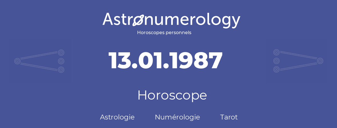 Horoscope pour anniversaire (jour de naissance): 13.01.1987 (13 Janvier 1987)