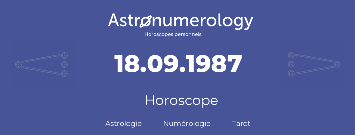 Horoscope pour anniversaire (jour de naissance): 18.09.1987 (18 Septembre 1987)