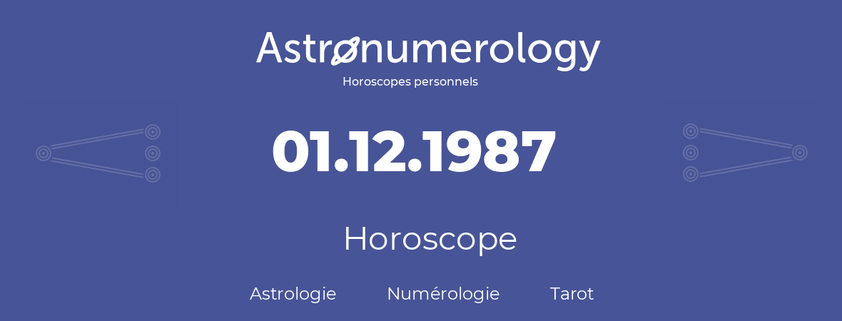 Horoscope pour anniversaire (jour de naissance): 01.12.1987 (01 Décembre 1987)