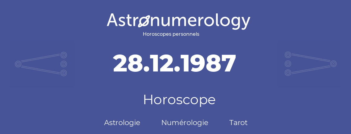 Horoscope pour anniversaire (jour de naissance): 28.12.1987 (28 Décembre 1987)