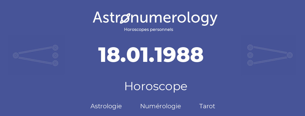 Horoscope pour anniversaire (jour de naissance): 18.01.1988 (18 Janvier 1988)