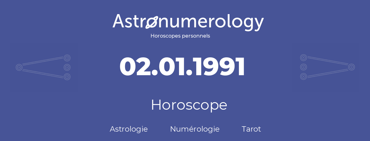 Horoscope pour anniversaire (jour de naissance): 02.01.1991 (2 Janvier 1991)
