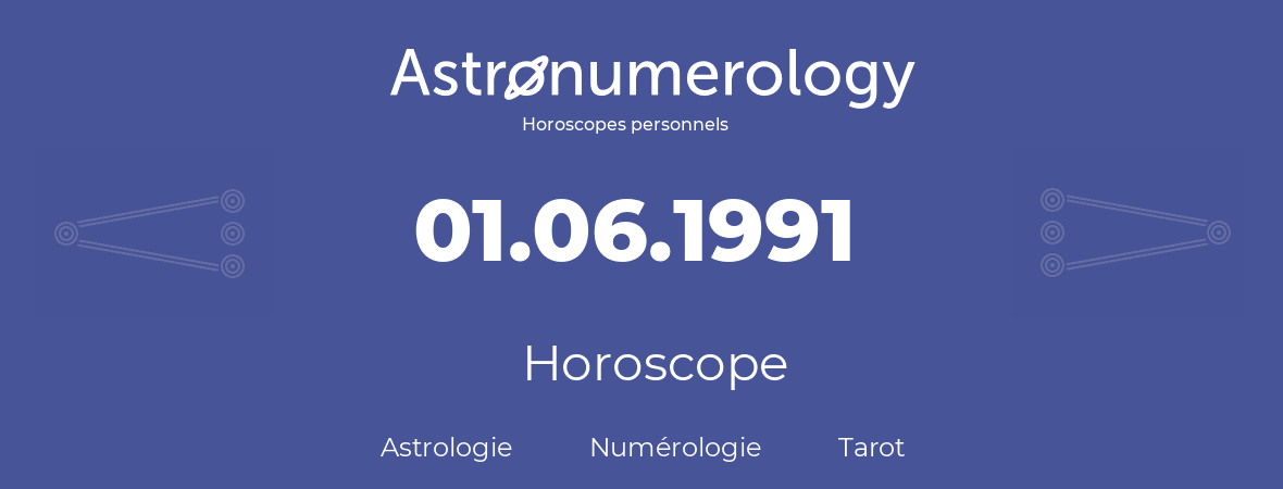 Horoscope pour anniversaire (jour de naissance): 01.06.1991 (1 Juin 1991)
