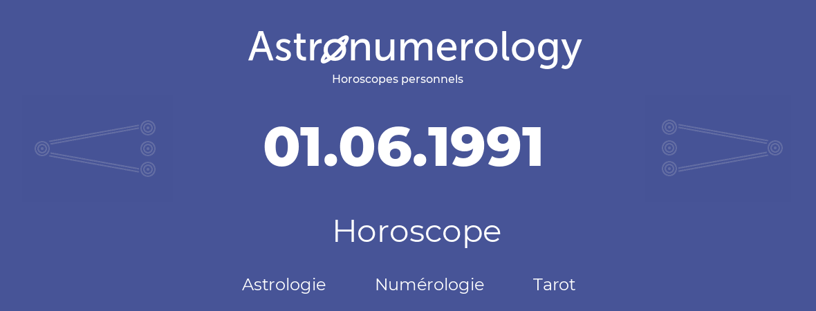 Horoscope pour anniversaire (jour de naissance): 01.06.1991 (31 Juin 1991)