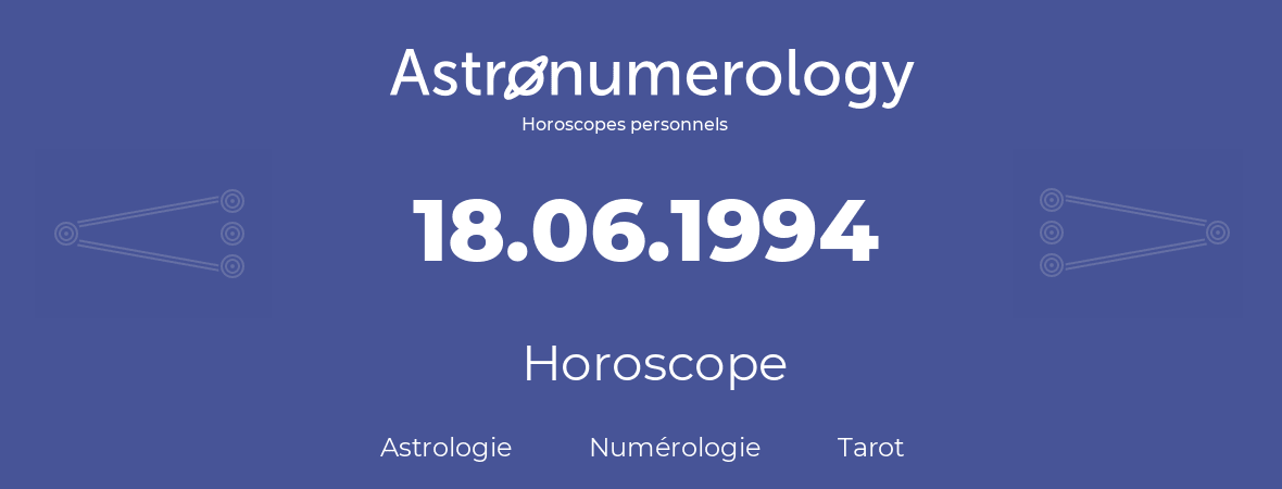 Horoscope pour anniversaire (jour de naissance): 18.06.1994 (18 Juin 1994)