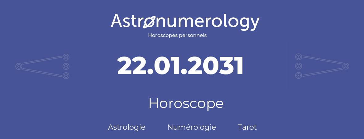 Horoscope pour anniversaire (jour de naissance): 22.01.2031 (22 Janvier 2031)