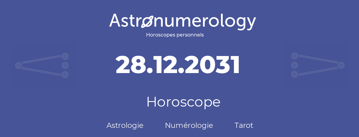 Horoscope pour anniversaire (jour de naissance): 28.12.2031 (28 Décembre 2031)