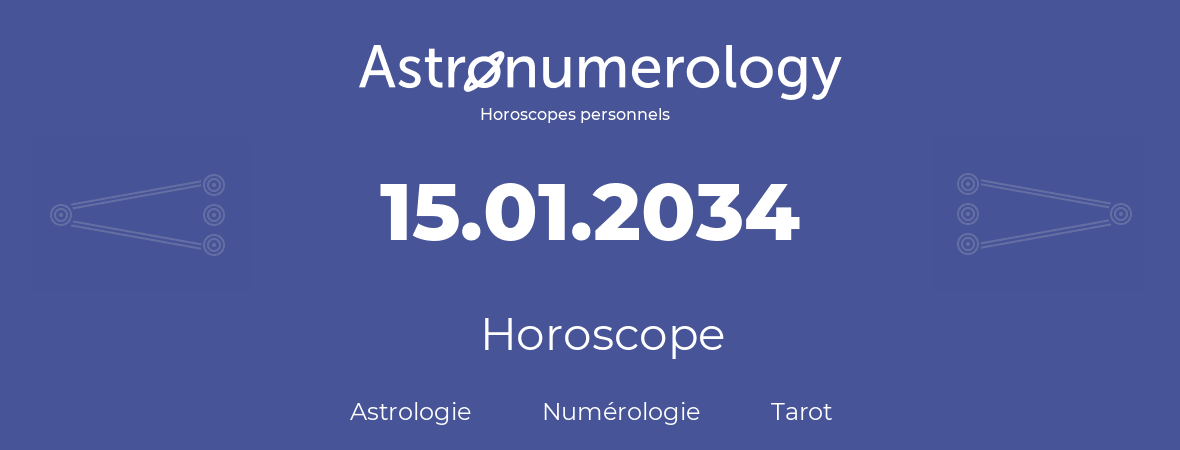 Horoscope pour anniversaire (jour de naissance): 15.01.2034 (15 Janvier 2034)