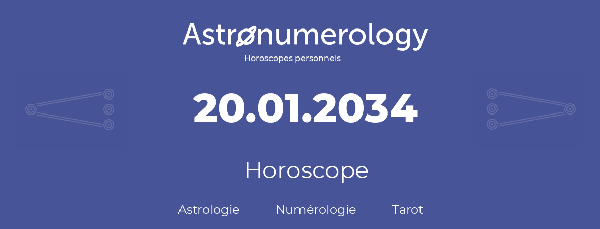 Horoscope pour anniversaire (jour de naissance): 20.01.2034 (20 Janvier 2034)