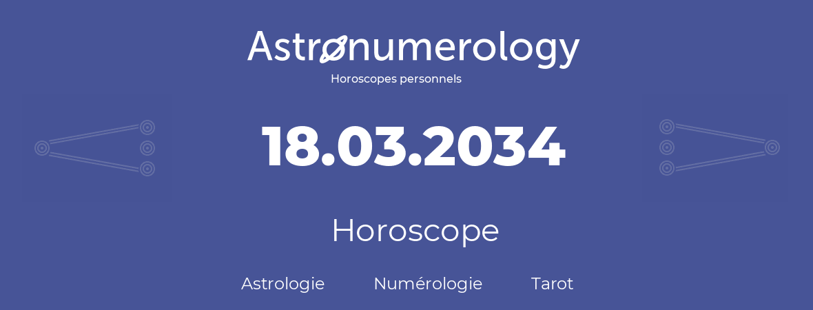 Horoscope pour anniversaire (jour de naissance): 18.03.2034 (18 Mars 2034)