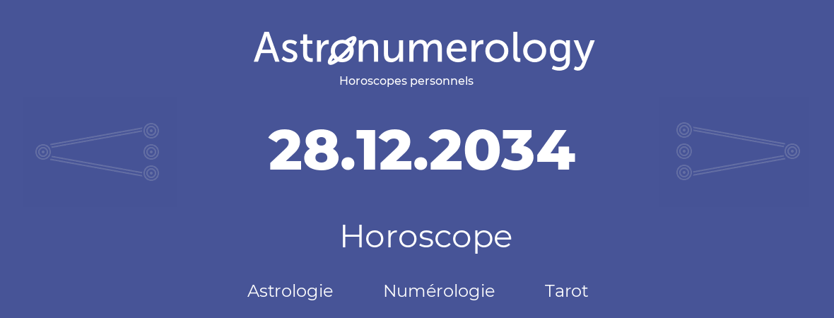 Horoscope pour anniversaire (jour de naissance): 28.12.2034 (28 Décembre 2034)