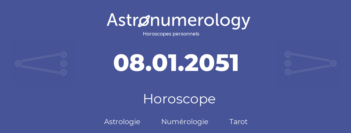 Horoscope pour anniversaire (jour de naissance): 08.01.2051 (8 Janvier 2051)