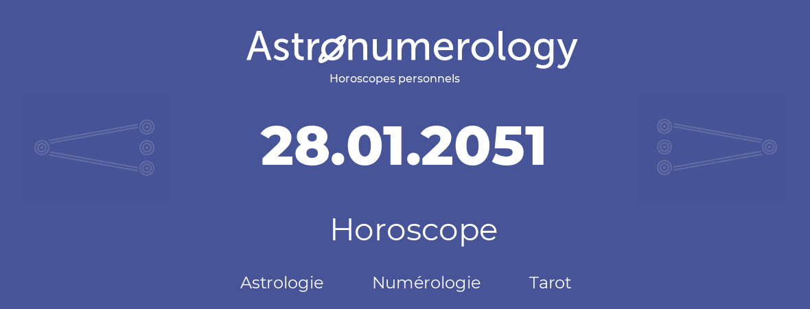 Horoscope pour anniversaire (jour de naissance): 28.01.2051 (28 Janvier 2051)