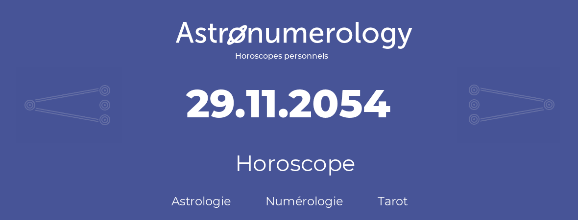 Horoscope pour anniversaire (jour de naissance): 29.11.2054 (29 Novembre 2054)