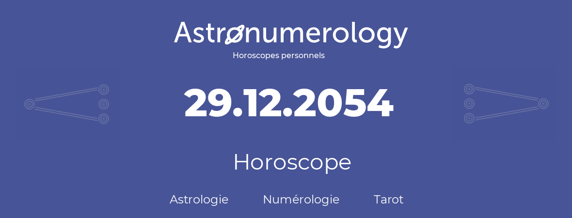 Horoscope pour anniversaire (jour de naissance): 29.12.2054 (29 Décembre 2054)