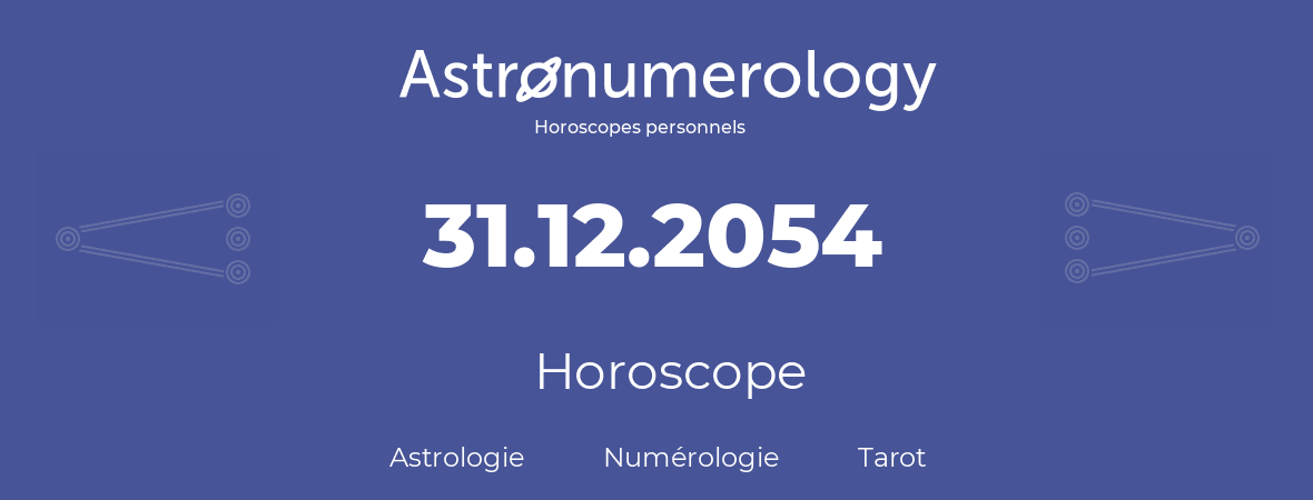 Horoscope pour anniversaire (jour de naissance): 31.12.2054 (31 Décembre 2054)