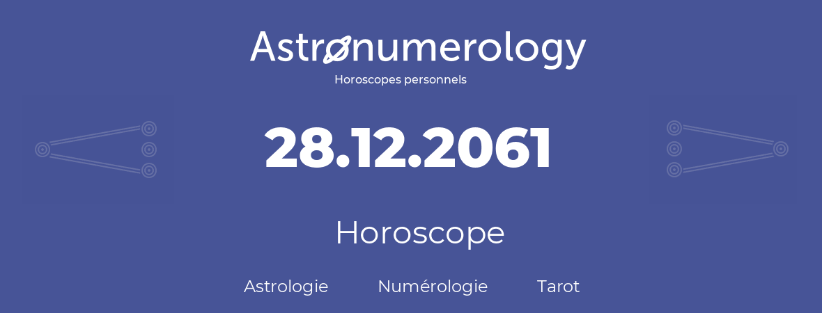 Horoscope pour anniversaire (jour de naissance): 28.12.2061 (28 Décembre 2061)