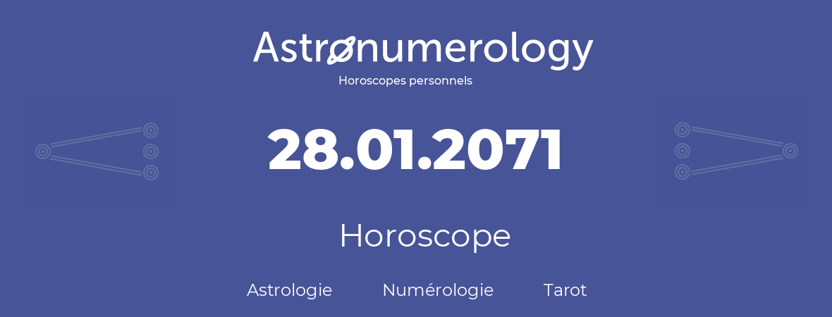 Horoscope pour anniversaire (jour de naissance): 28.01.2071 (28 Janvier 2071)