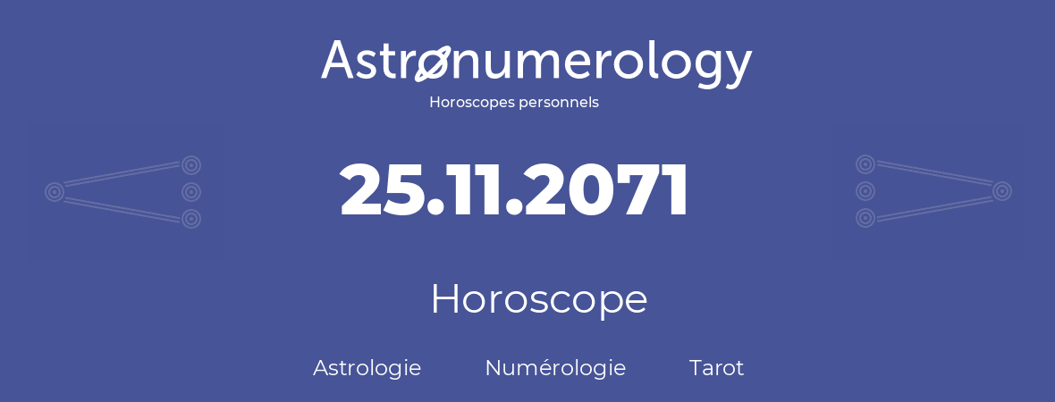 Horoscope pour anniversaire (jour de naissance): 25.11.2071 (25 Novembre 2071)