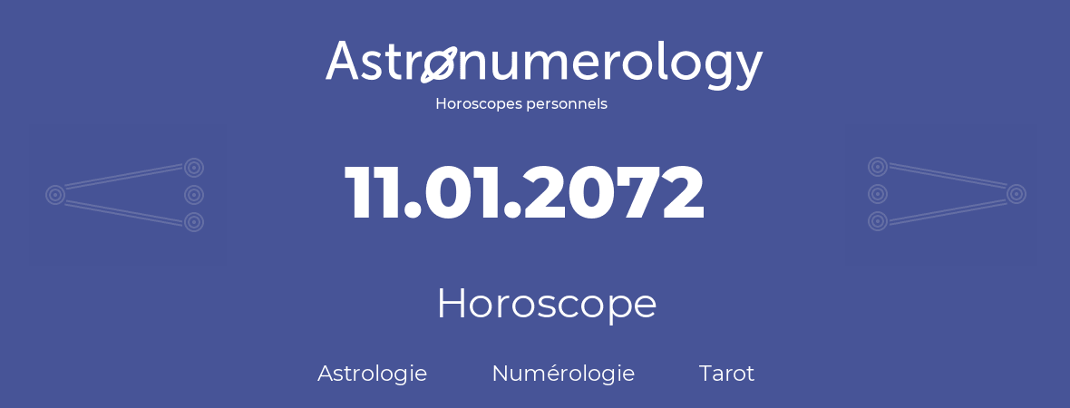 Horoscope pour anniversaire (jour de naissance): 11.01.2072 (11 Janvier 2072)