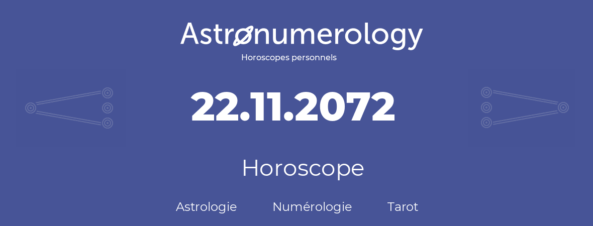 Horoscope pour anniversaire (jour de naissance): 22.11.2072 (22 Novembre 2072)