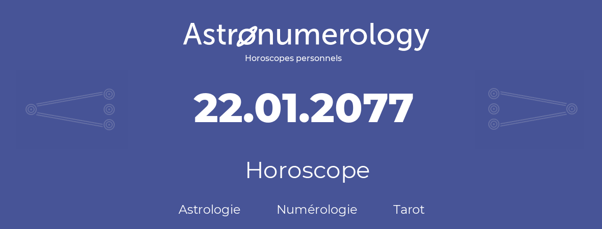 Horoscope pour anniversaire (jour de naissance): 22.01.2077 (22 Janvier 2077)