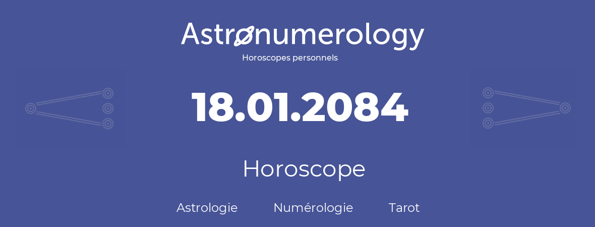 Horoscope pour anniversaire (jour de naissance): 18.01.2084 (18 Janvier 2084)