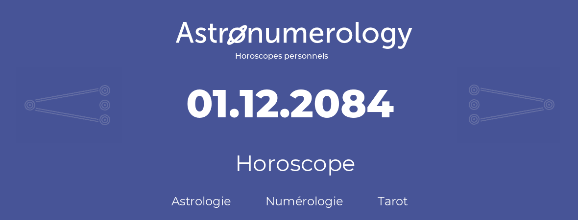 Horoscope pour anniversaire (jour de naissance): 01.12.2084 (1 Décembre 2084)