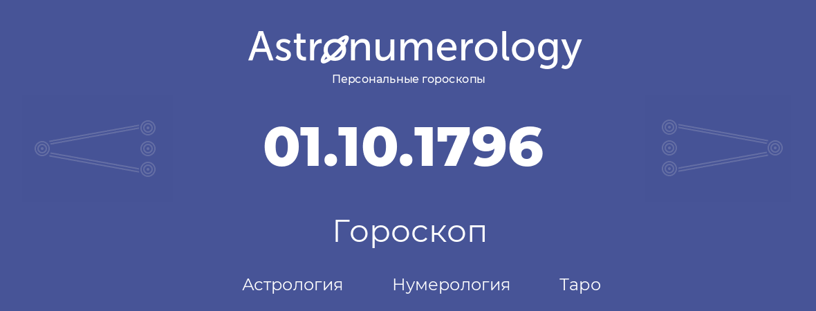 гороскоп астрологии, нумерологии и таро по дню рождения 01.10.1796 (1 октября 1796, года)